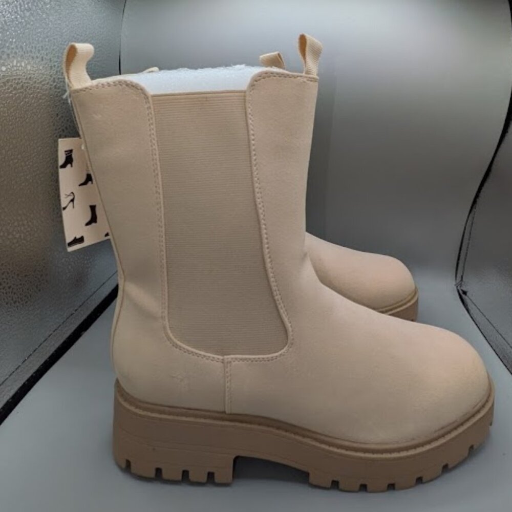 Mysoft Women's Chelsea Boots Mid Calf Lug Sole Platform Heel Slip On SZ 7.5